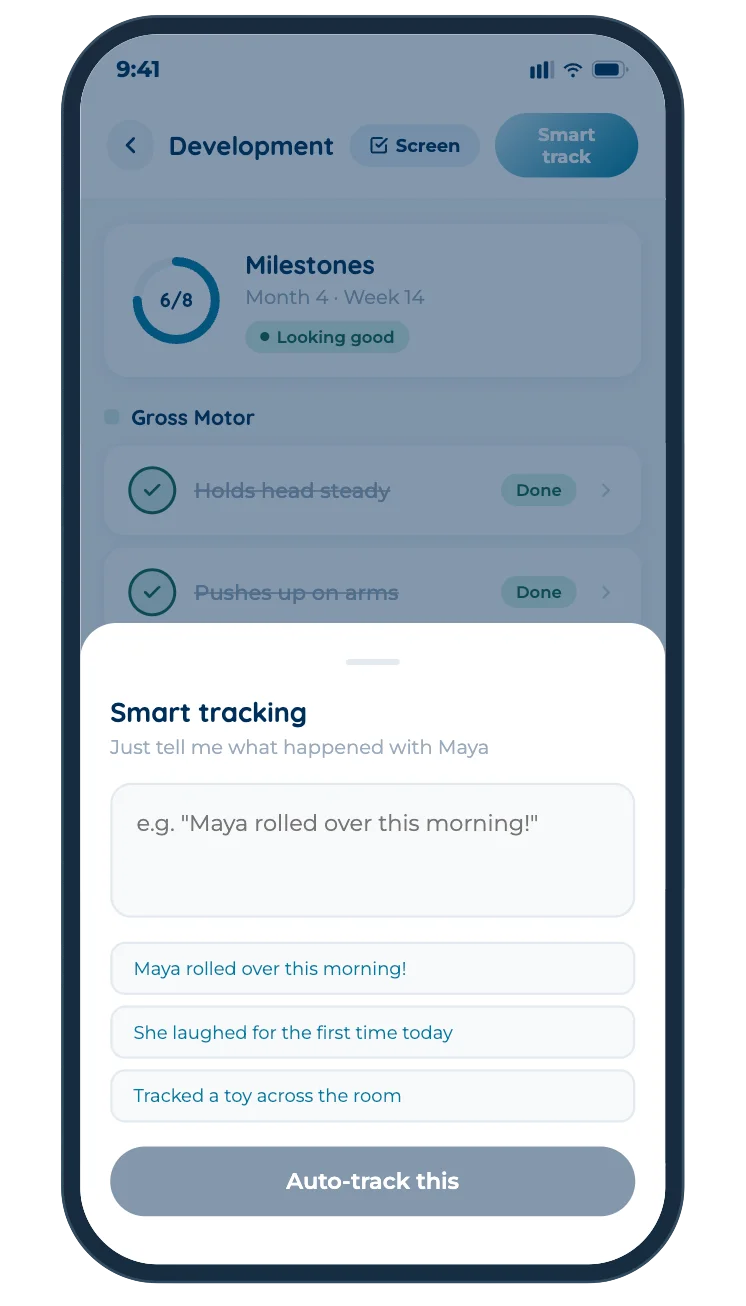 Smart tracking screen with natural-language input, Maya rolled over this morning